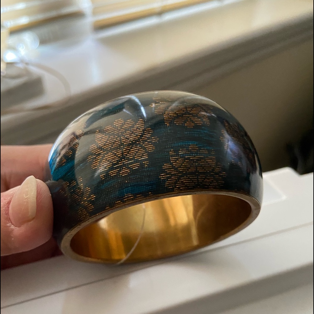 World Market Bangle, Teal/Gold